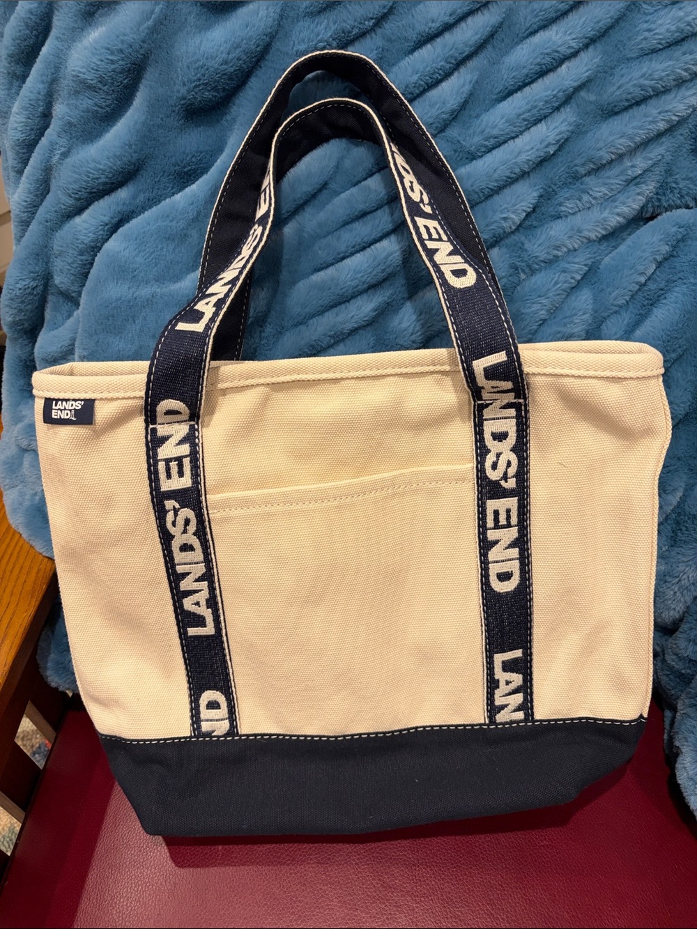 Lands’ End tote medium zip top navy new without tag canvas